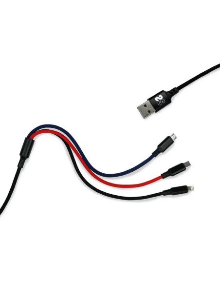 Subblim SUB-CAB-3IN101 Cable 3 en 1 Micro USB/USB-C/Lighting a USB 2.0 Macho/Macho 1M Negro