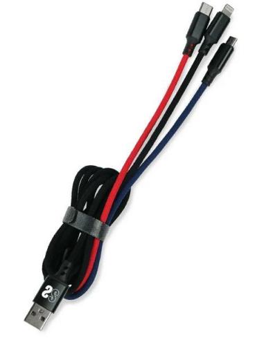 Subblim SUB-CAB-3IN101 Cable 3 en 1 Micro USB/USB-C/Lighting a USB 2.0 Macho/Macho 1M Negro