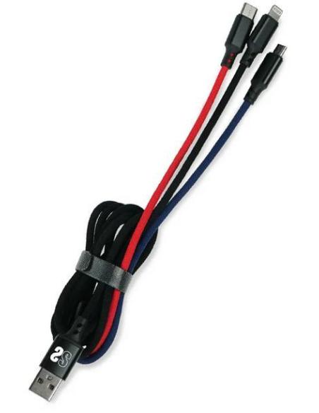 Subblim SUB-CAB-3IN101 Cable 3 en 1 Micro USB/USB-C/Lighting a USB 2.0 Macho/Macho 1M Negro