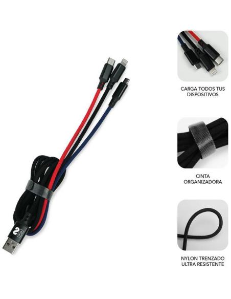 Subblim SUB-CAB-3IN101 Cable 3 en 1 Micro USB/USB-C/Lighting a USB 2.0 Macho/Macho 1M Negro