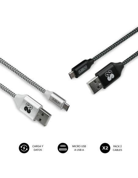 Subblim SUB-CAB-1MU001 Pack de 2 Cables USB-A a MICRO USB 1M Negro/Plata