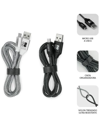 Subblim SUB-CAB-1MU001 Pack de 2 Cables USB-A a MICRO USB 1M Negro/Plata