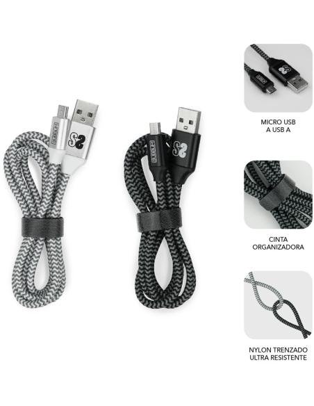 Subblim SUB-CAB-1MU001 Pack de 2 Cables USB-A a MICRO USB 1M Negro/Plata