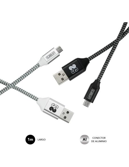 Subblim SUB-CAB-1MU001 Pack de 2 Cables USB-A a MICRO USB 1M Negro/Plata