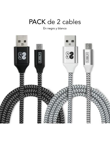Subblim SUB-CAB-1MU001 Pack de 2 Cables USB-A a MICRO USB 1M Negro/Plata