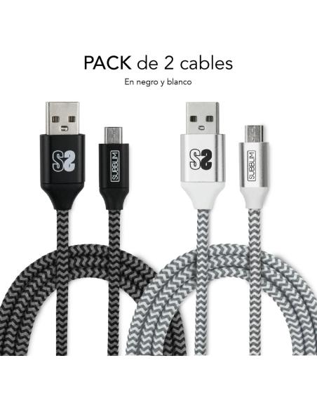 Subblim SUB-CAB-1MU001 Pack de 2 Cables USB-A a MICRO USB 1M Negro/Plata