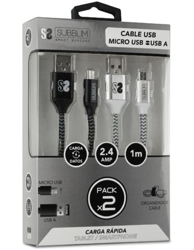 Subblim SUB-CAB-1MU001 Pack de 2 Cables USB-A a MICRO USB 1M Negro/Plata