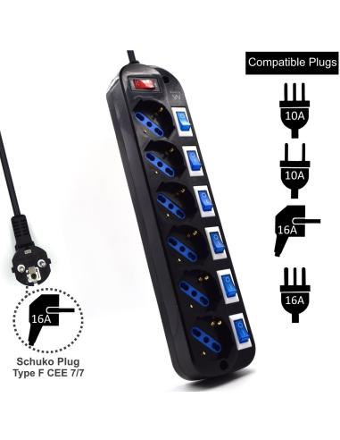 Ewent EW3851 Regleta con 6 tomas Schuko 3500W 15 m
