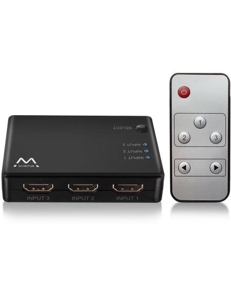Ewent EW3730 Switch HDMI 4K 3 Puertos + Mando Negro