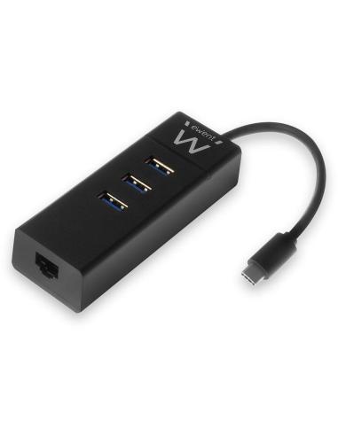 Ewent EW1141 HUB USB-C a USB-A 3.0/RJ-45 4 Puertos 15 cm Negro