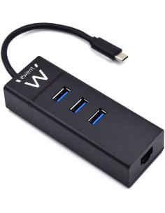Ewent EW1141 HUB USB-C a USB-A 3.0/RJ-45 4 Puertos 15 cm Negro-1337763