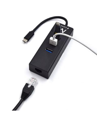 Ewent EW1141 HUB USB-C a USB-A 3.0/RJ-45 4 Puertos 15 cm Negro