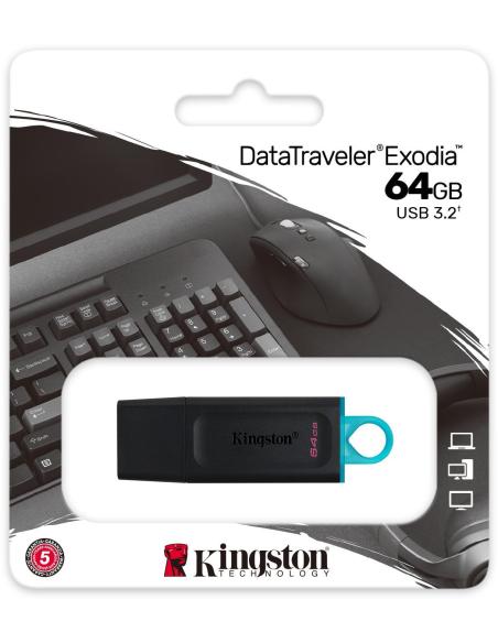 Kingston DataTraveler Exodia 64 GB USB 3.2 Gen 1 (3.1 Gen 1) Negro y Cian