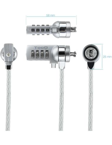 TooQ TQCLKC0015 Cable de Seguridad con Combinación para Portátiles 1.5m Gris