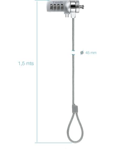 TooQ TQCLKC0015 Cable de Seguridad con Combinación para Portátiles 1.5m Gris