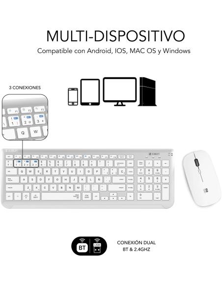 Subblim SUBKBC-DCEP10 KIT de Teclado y Ratón Bluetooth/2.4GHz Prestige Blanco/Plata