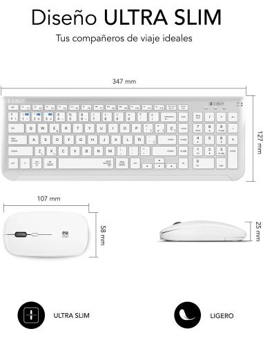 Subblim SUBKBC-DCEP10 KIT de Teclado y Ratón Bluetooth/2.4GHz Prestige Blanco/Plata
