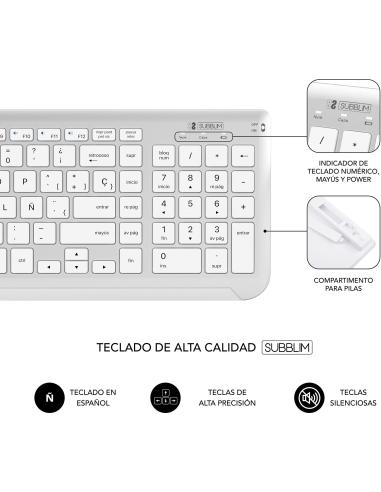 Subblim SUBKBC-DCEP10 KIT de Teclado y Ratón Bluetooth/2.4GHz Prestige Blanco/Plata
