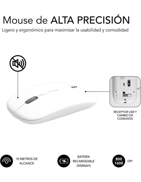 Subblim SUBKBC-DCEP10 KIT de Teclado y Ratón Bluetooth/2.4GHz Prestige Blanco/Plata