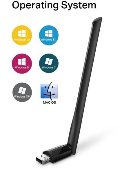 TP-Link Archer T2U Plus Adaptador Inalámbrico USB AC600 Wifi 5 Doble Banda Negro