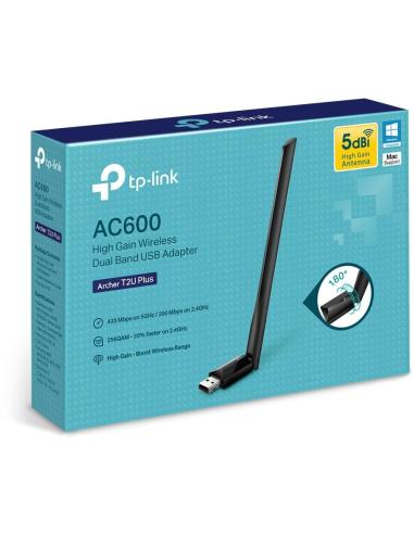 TP-Link Archer T2U Plus Adaptador Inalámbrico USB AC600 Wifi 5 Doble Banda Negro
