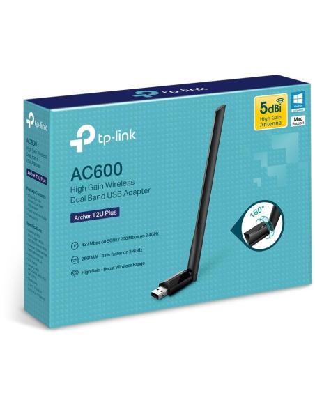 TP-Link Archer T2U Plus Adaptador Inalámbrico USB AC600 Wifi 5 Doble Banda Negro