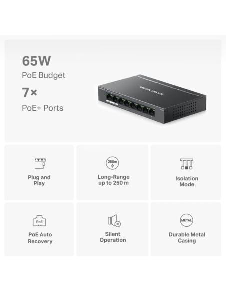 Mercusys MS108GP Switch Gestionado Gigabit Ethernet 8 Puertos PoE