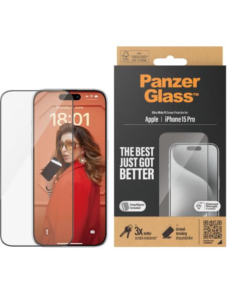 PanzerGlass Ultra Wide Fit Protector de pantalla Apple iPhone 15 Pro 1 Unidad