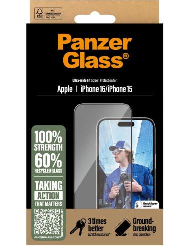 PanzerGlass PG Ultra Wide Fit Protector de Pantalla para iPhone 15/16