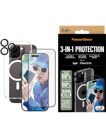 PanzerGlass PG 3-in-1 Protector de Pantalla y Cámara con Funda para iPhone 16 Pro