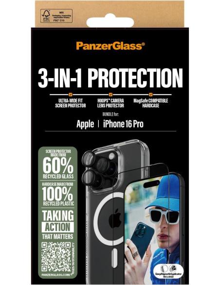 PanzerGlass PG 3-in-1 Protector de Pantalla y Cámara con Funda para iPhone 16 Pro