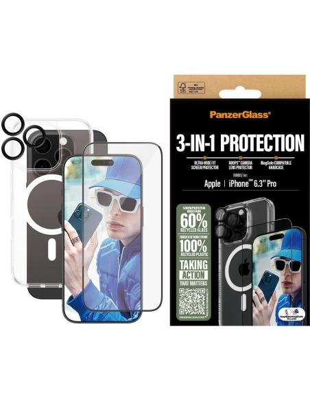 PanzerGlass PG 3-in-1 Protector de Pantalla y Cámara con Funda para iPhone 16 Pro