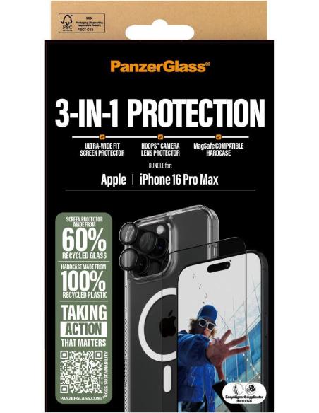 PanzerGlass PG 3-in-1 Protector de Pantalla y Cámara con Funda para iPhone 16 Pro Max