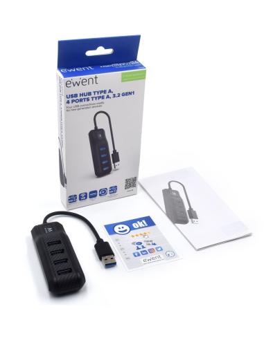 Ewent EW1138 HUB USB-A 3.0 a USB-A 3.0 4 Puertos 15 cm Negro