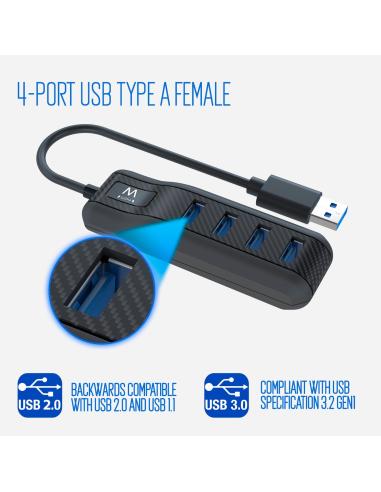 Ewent EW1138 HUB USB-A 3.0 a USB-A 3.0 4 Puertos 15 cm Negro