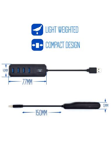 Ewent EW1138 HUB USB-A 3.0 a USB-A 3.0 4 Puertos 15 cm Negro