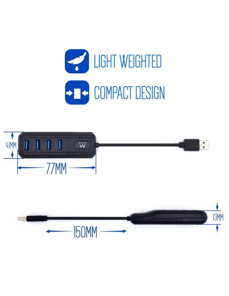 Ewent EW1138 HUB USB-A 3.0 a USB-A 3.0 4 Puertos 15 cm Negro