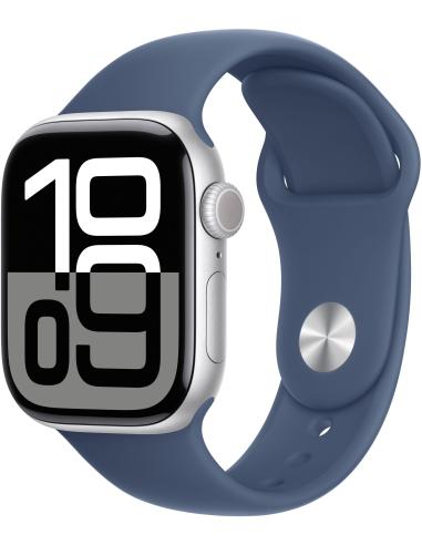 Apple Watch Series 10 GPS + Cellular 42mm Caja Aluminio Plata con Correa Deportiva Azul Denim M/L