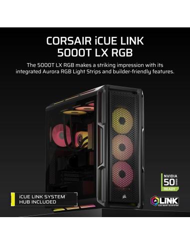 Corsair iCUE LINK 5000T LX RGB Midi Tower Cristal Templado USB 3.2 Negro