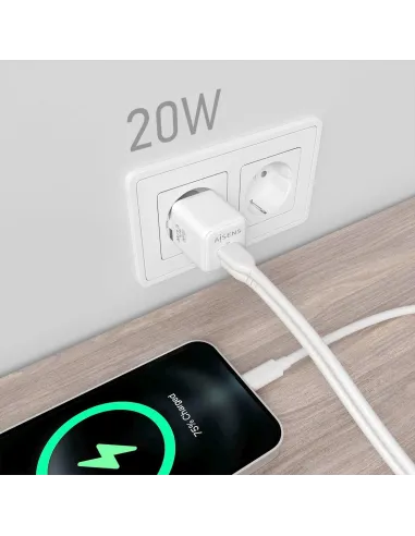 Aisens ASCH-20W2P010-W Cargador USB-A/USB-C 20W Blanco