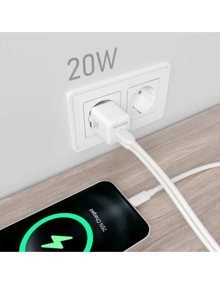 Aisens ASCH-20W2P010-W Cargador USB-A/USB-C 20W Blanco