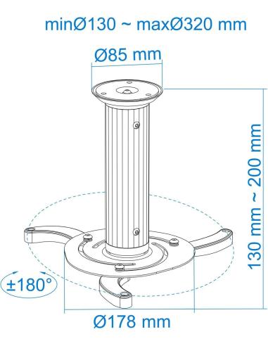 TooQ PJ1010TN-B Soporte de Techo para Proyectores Inclinable y Giratorio 360º Máx. 10Kg Negro