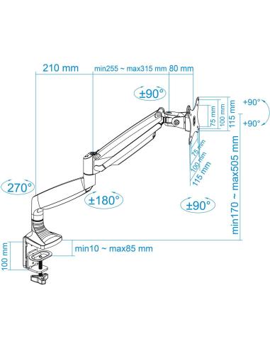 TooQ DB3032TNR-S Soporte Monitor Giratorio e Inclinable para Pantallas 13"-32" Máx. 9Kg Gris
