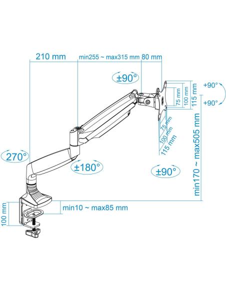 TooQ DB3032TNR-S Soporte Monitor Giratorio e Inclinable para Pantallas 13"-32" Máx. 9Kg Gris