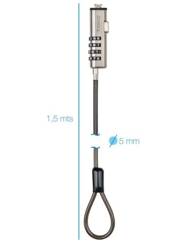 TooQ TQCLKC0035-G Cable de Seguridad con Llave para Portátiles 1.5m Gris