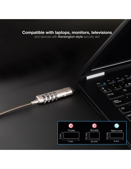 TooQ TQCLKC0035-G Cable de Seguridad con Llave para Portátiles 1.5m Gris