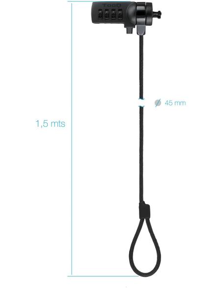 TooQ TQCLKC0015-G Cable de Seguridad con Combinación para Portátiles 1.5m Negro