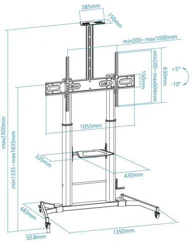 TooQ FS20400M-B Soporte de Suelo con Ruedas para Pantallas de 60"-100" Máx. 100Kg Negro