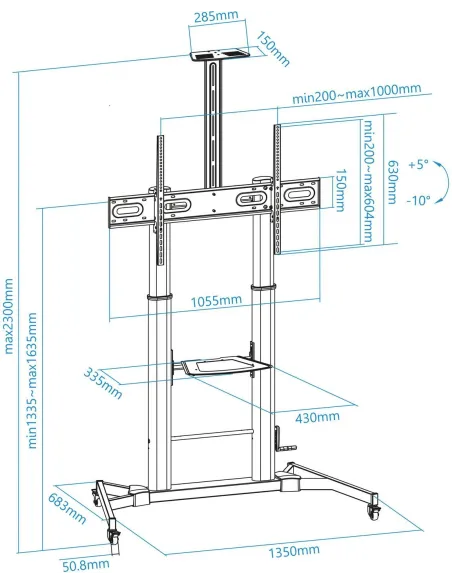TooQ FS20400M-B Soporte de Suelo con Ruedas para Pantallas de 60"-100" Máx. 100Kg Negro