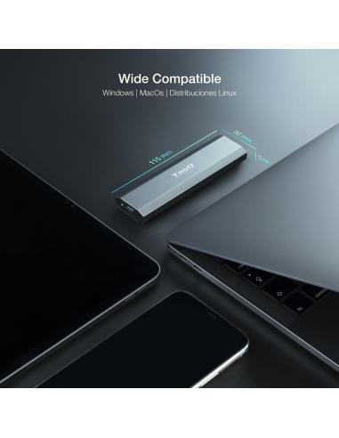 TooQ TQE-2223G Caja Externa M.2 PCIe USB-C 3.1 Gris